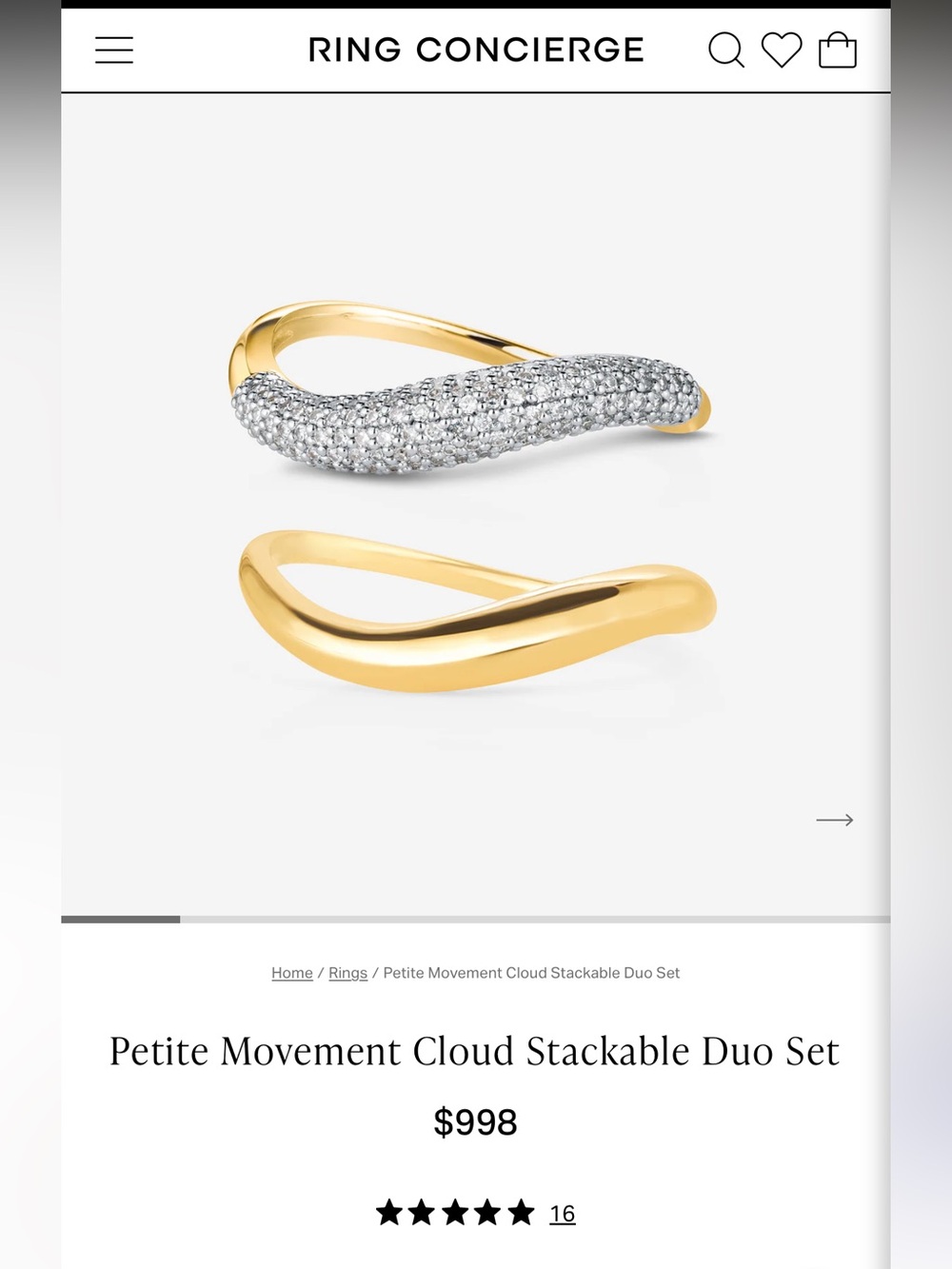 Ring Concierge Two-Tone Pavé & Polished Stackable Ring Set - Gold and Silver
